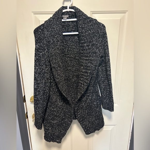 Eddie Bauer Sweaters - Eddie Bauer Open Cardigan Black White Marbled Pockets Size XL